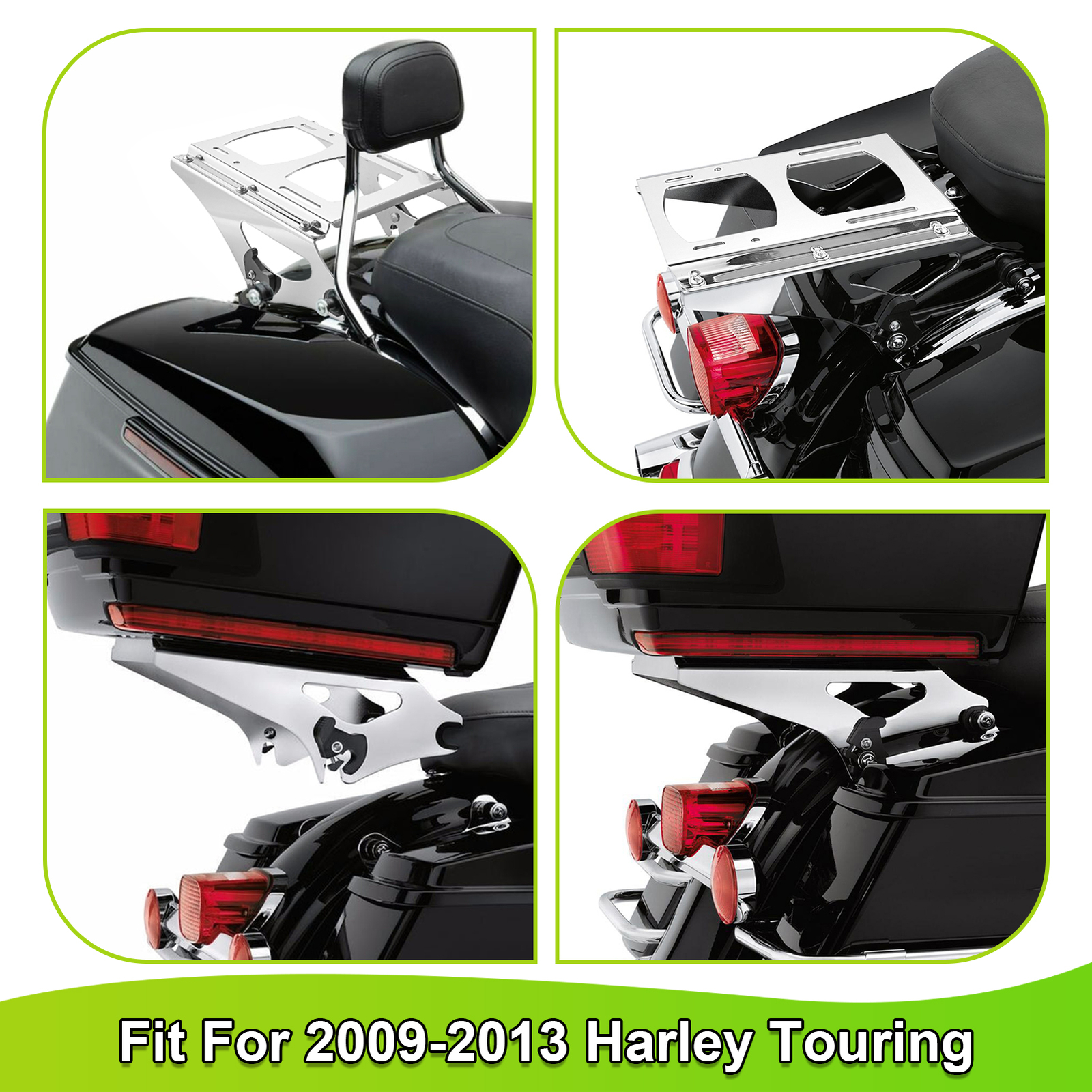 For 09-13 Harley Touring Quick Release Two-up Tour Pack Rack Mount + Docking Kit
