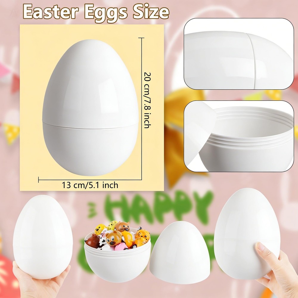 12 Pack 8 Inch Jumbo White Easter Eggs Plastic Fillable White Blank Easter Eg...