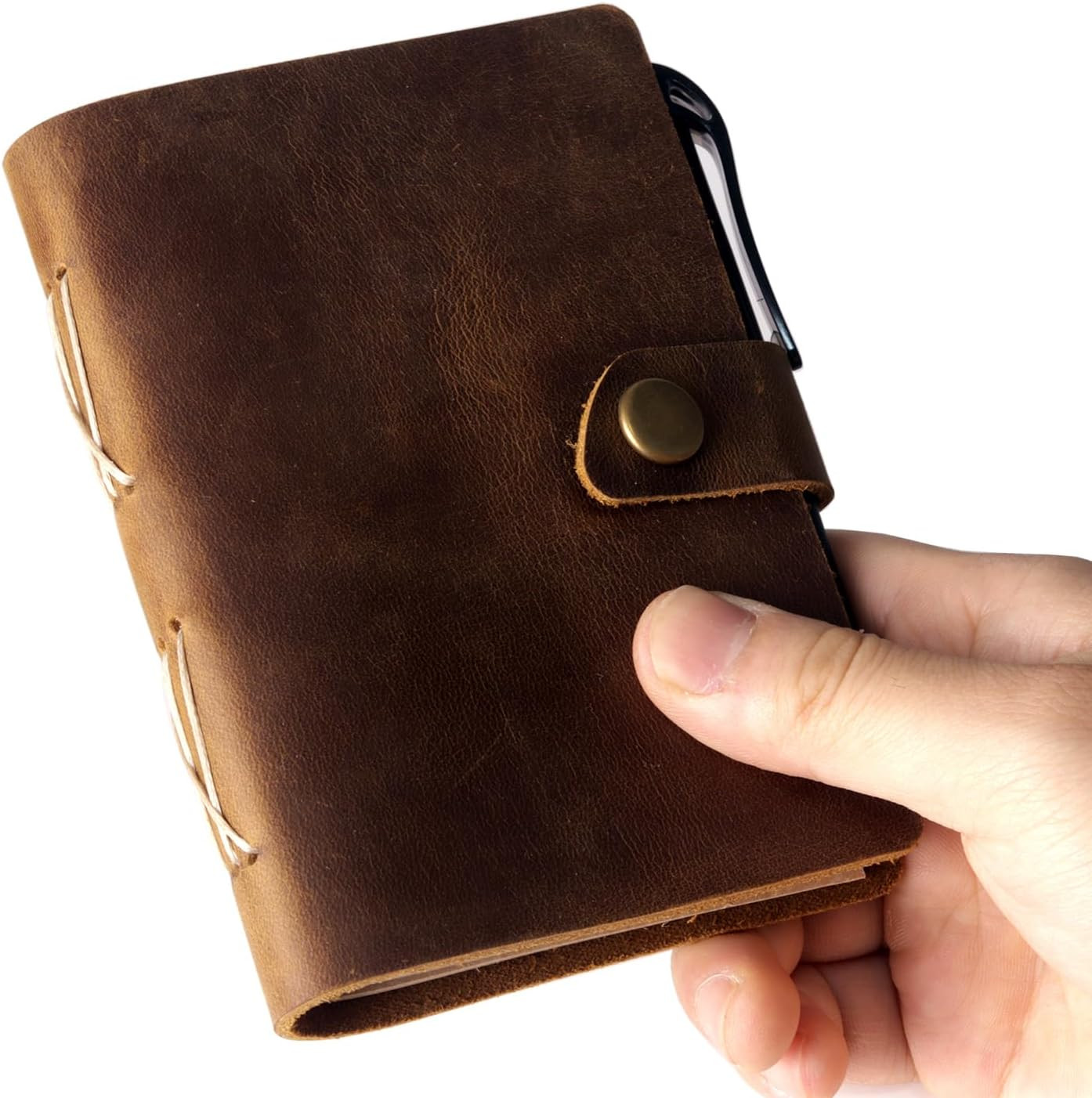 Pocket Notebook with Pen,Genuine Leather Journal Mini Notebook Small Unlined Not