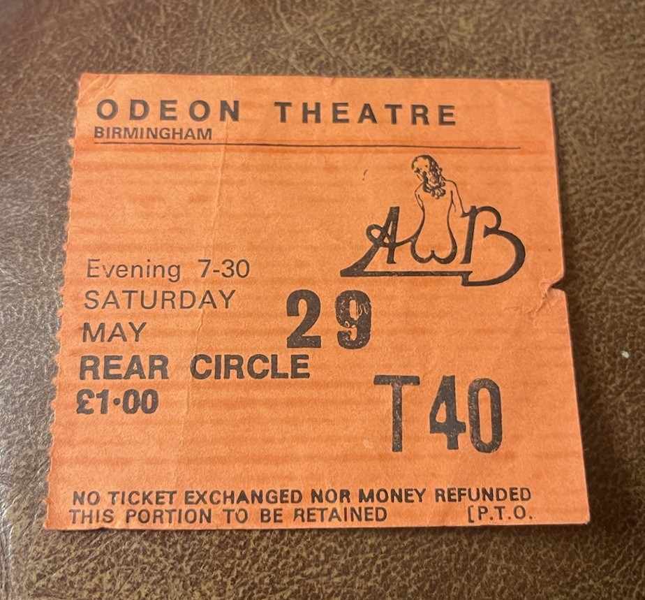 AVERAGE WHITE BAND RARE CONCERT TICKET STUB BIRMINGHAM, ENGLAND 03/29/1976
