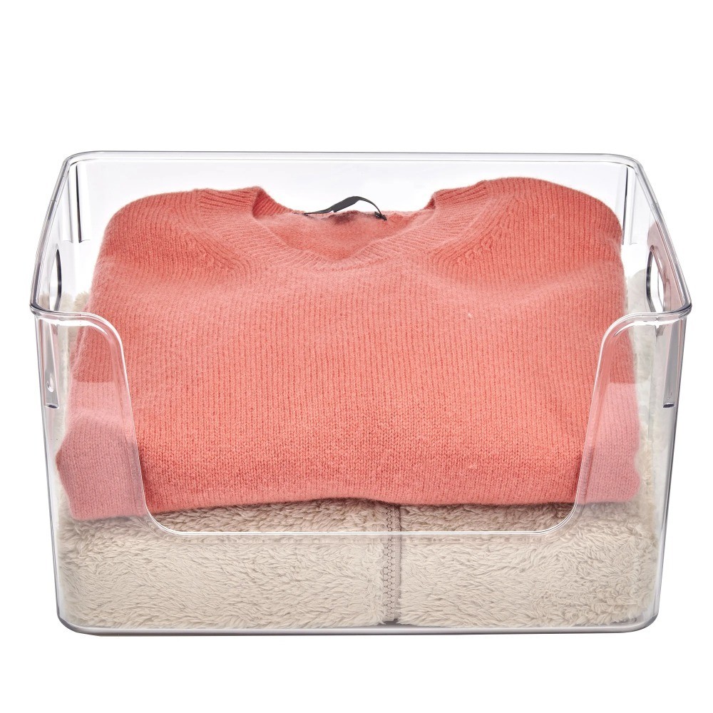 Clear Glossy Plastic Open Front Organizer Bin, Single Size Storage Container,