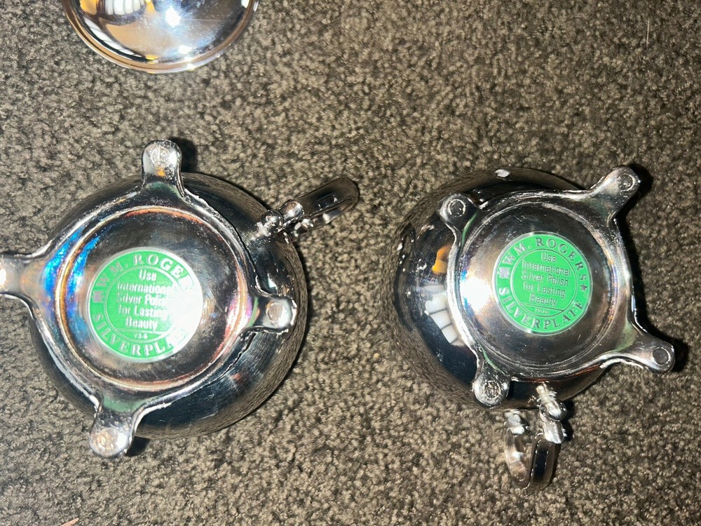 Vtg Ornate WM Rogers Silverplate Footed Coffee Teapot Tray Creamer Sugar Set 4pc