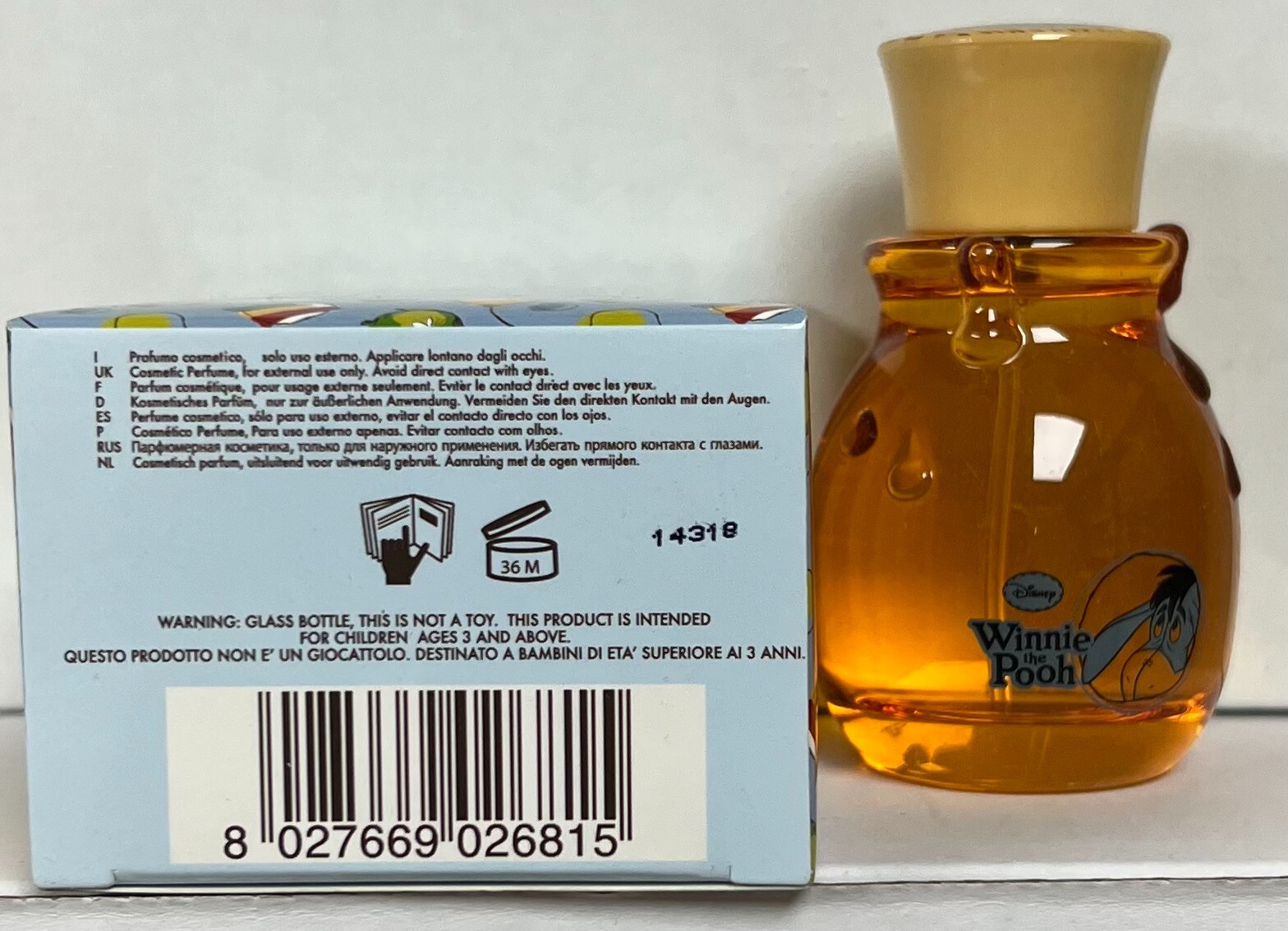 Disney Winnie The Pooh Alcohol Free Fragrance 1.7 oz Spray Glass Bottle Boxed