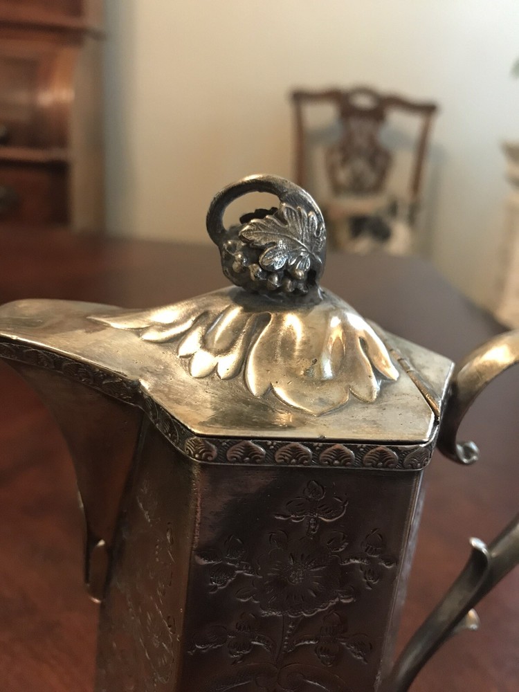 Antique Victorian Silver Plate Syrup Pitcher Engraved