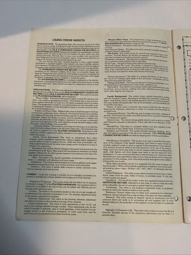 Advanced Dungeons & Dragons: Permanent Character Folder & Adventure Records 1981