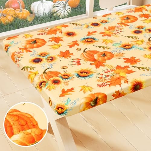 Plastic Thanksgiving Tablecloth, Sunflower & 72" x 30" (Rectangular) Gold