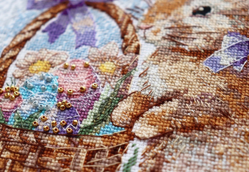Cross Stitch Kit - Easter Bunny, Spring Rabbit, Needlepoint, DIY Craft KIT