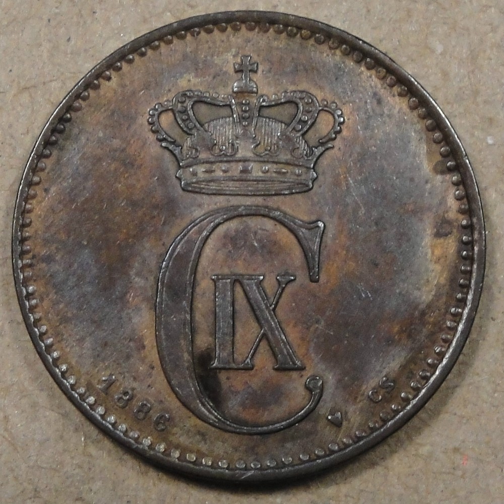 Denmark 1886 2 Ore XF+ light environmental issues