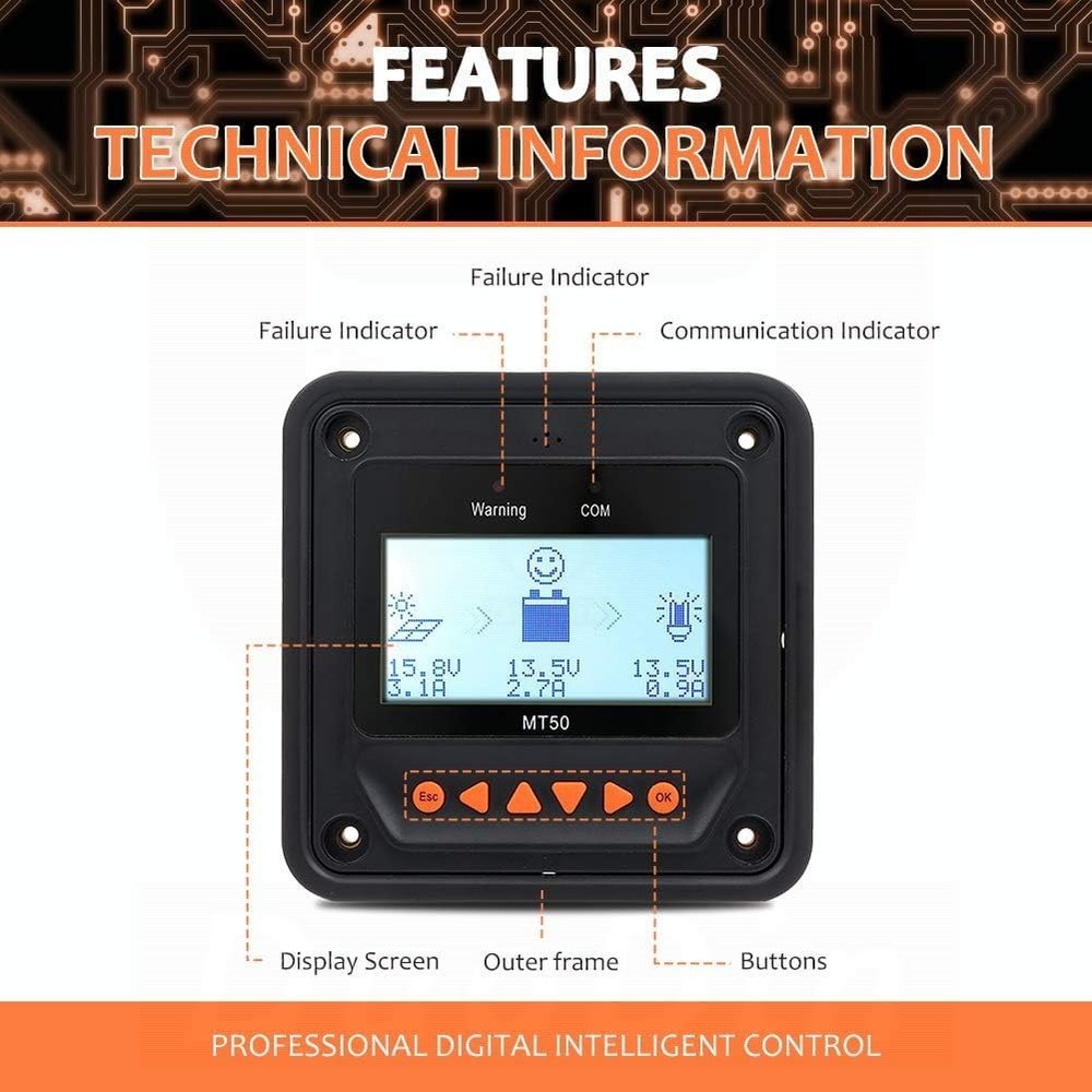 MT-52 Remote Meter MT-52 Solar Controller LCD Display Remote Meter Fit for Tr...