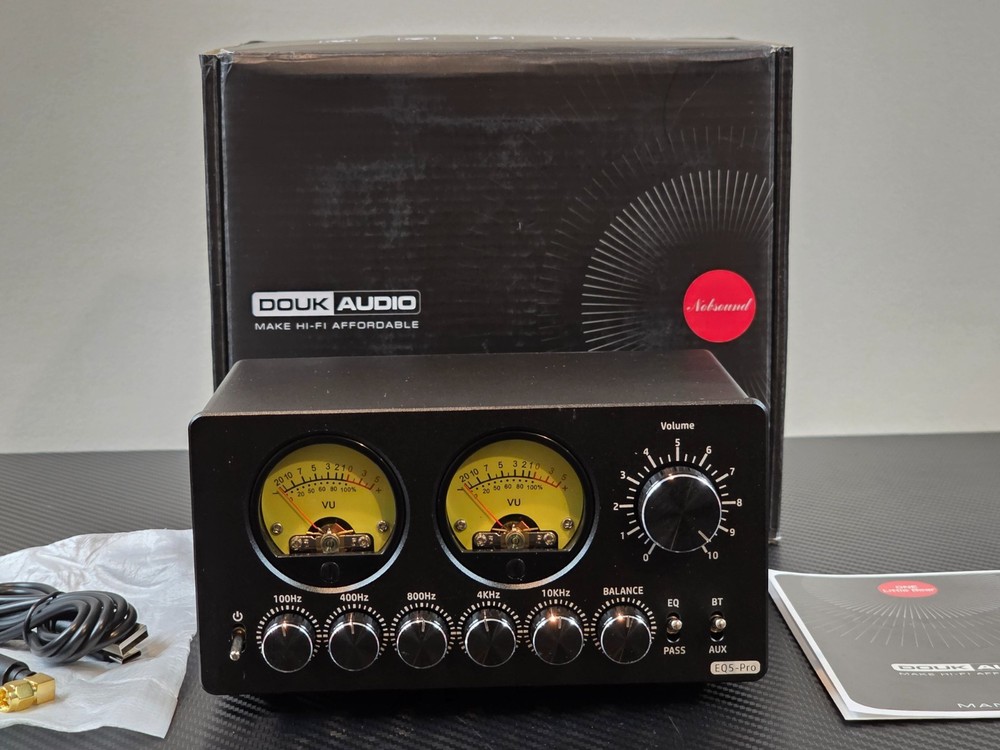 Douk Audio EQ5 Pro 5-Band EQ Preamplifier Bluetooth Receiver Dual VU Meter
