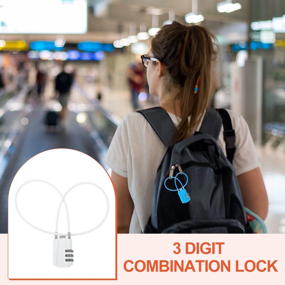 2 Pcs 3 Digit Luggage Cable Combination Lock with 20" Long Cable, White