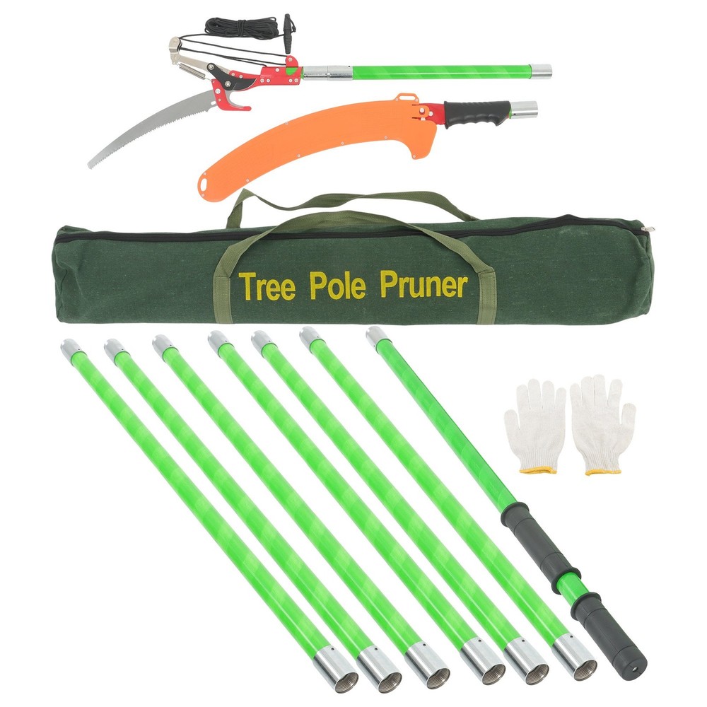 Extendable Tree Trimmer 27FT & Pole Saw Combo 8-Section Telescoping Green Pole