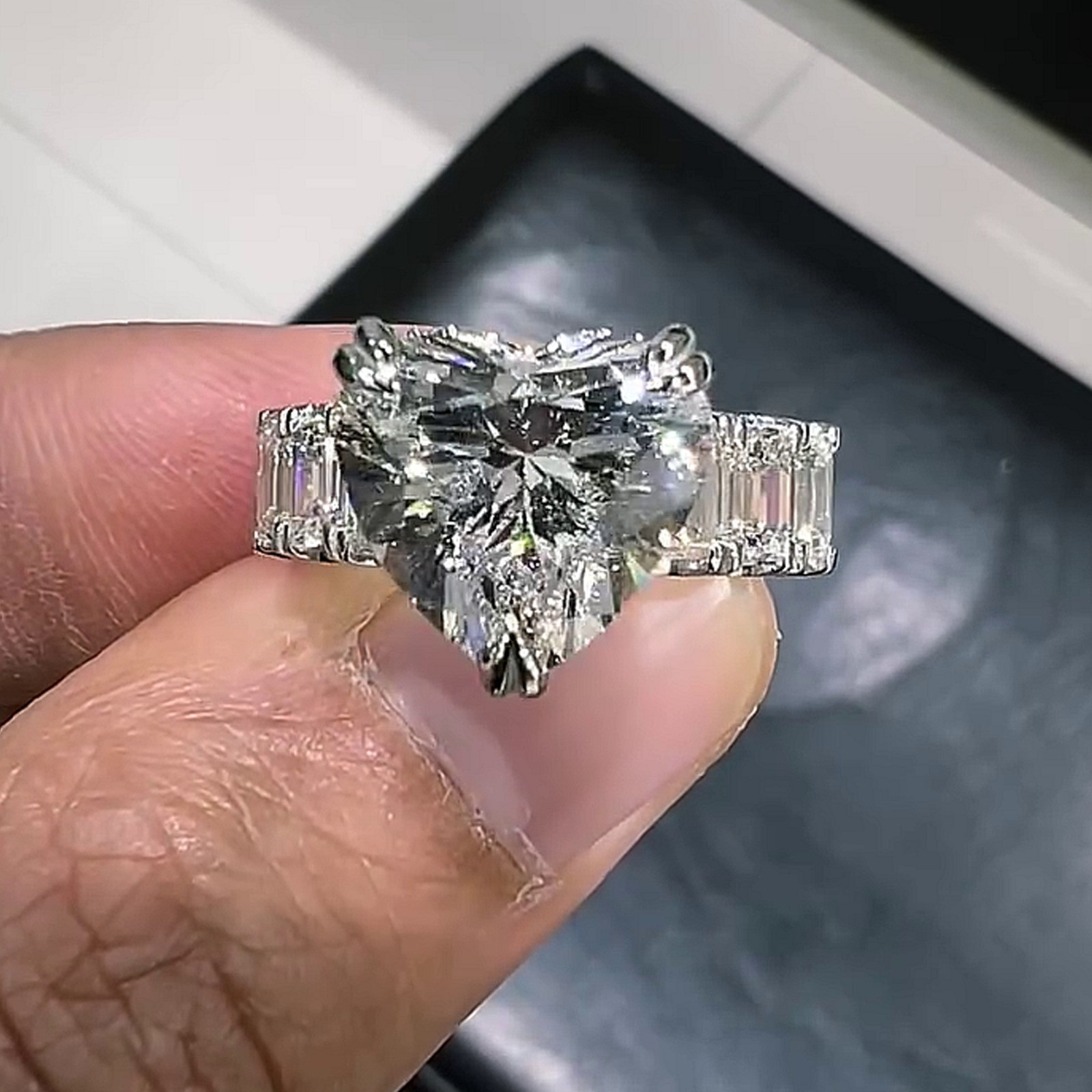 5.45CTW Heart Cut Moissanite Half Eternity Engagement Ring 14K White Gold Plated