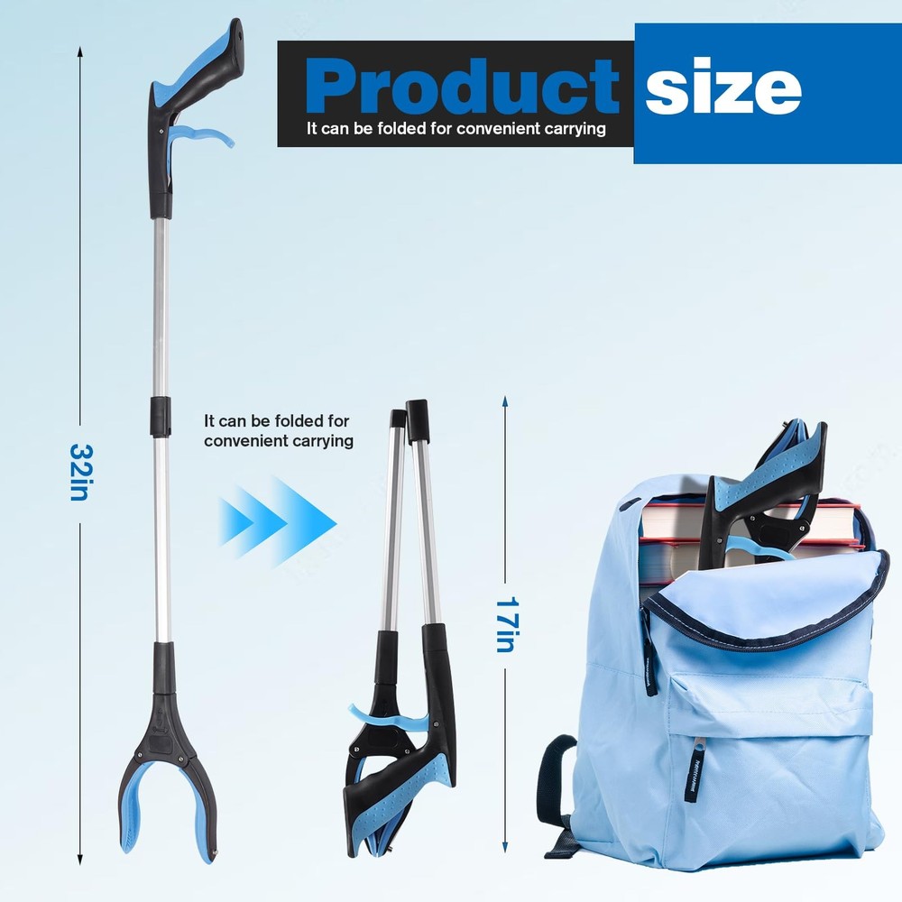 3-Pack Grabber Reacher Tool 32 inch Long Foldable 360 Rotating Jaw Tips