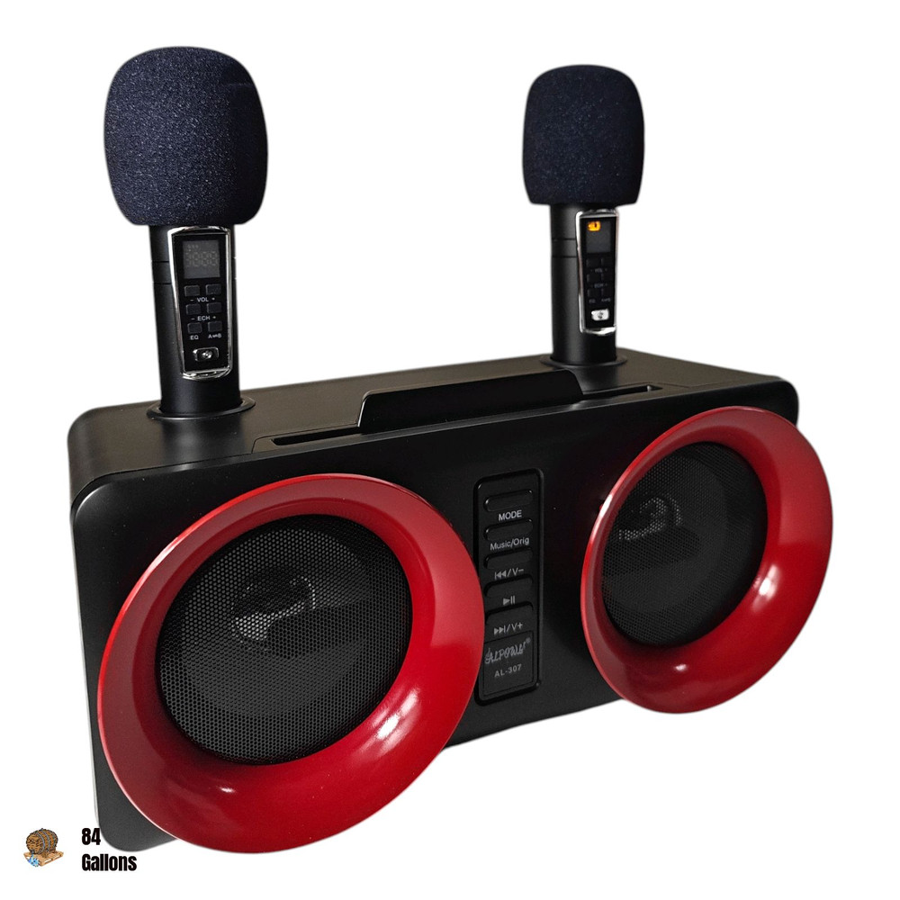 ALPOWL Mini Portable Karaoke Machine with 2 UHF Wireless Mic Bluetooth & LED