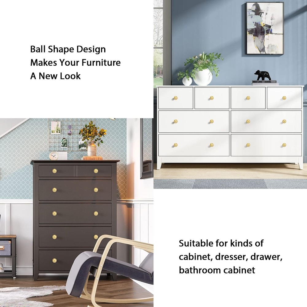 Haliwu 10 Pack Brushed Brass Cabinet Knobs Kitchen Cabinet Knobs Round Drawer...