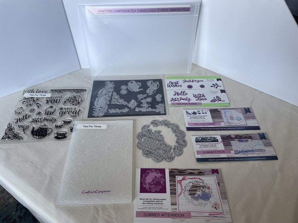 Crafters Companion Tea Themed Dies, Stamps & Emboss Folder with Storage Envelope