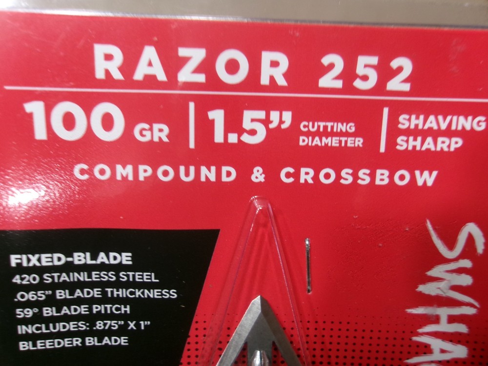 ~NEW~ Swhacker Razor #252 Broadhead 100 Grain 3-pack Archery Crossbow 1.5" Cut