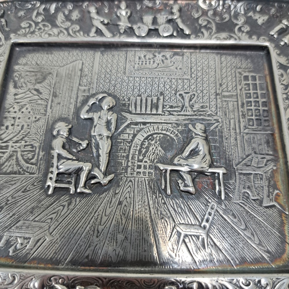 Vintage Raised Relief Rectangular Tray 3 Men By Hearth Barbour SP Co. 3277A