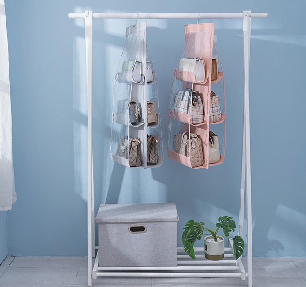 Hanging Handbag Organizer for Wardrobe - 6 Pocket Shelf Bag Storage Holder