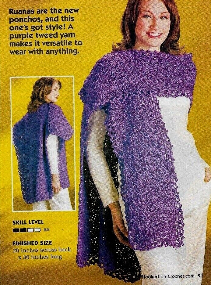 TASTEFUL TWEED RUANA WRAP WOMEN'S DIGEST SIZE CROCHET PATTERN INSTRUCTIONS