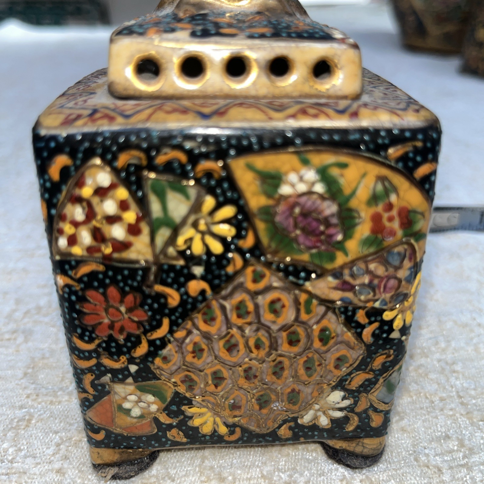 Satsuma Incense Burner Unused Modern Chinese Floral Motif Gift Idea