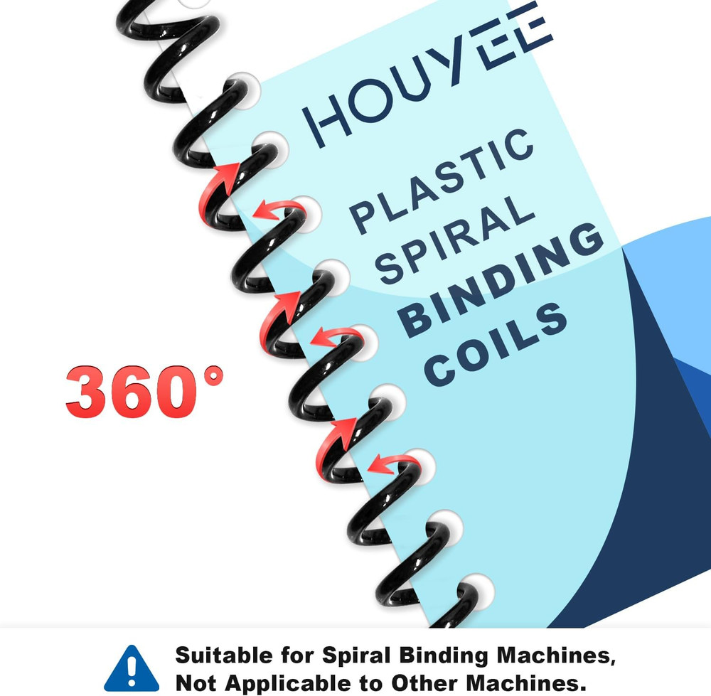 60 Pack Plastic Spiral Binding Coils, Multi-Size, 3:1 Pitch, Black Binding Spira