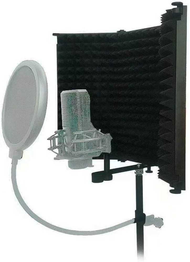 Microphone Isolation Shield, Foldable Mic Shield with Triple Sound Insulation, R