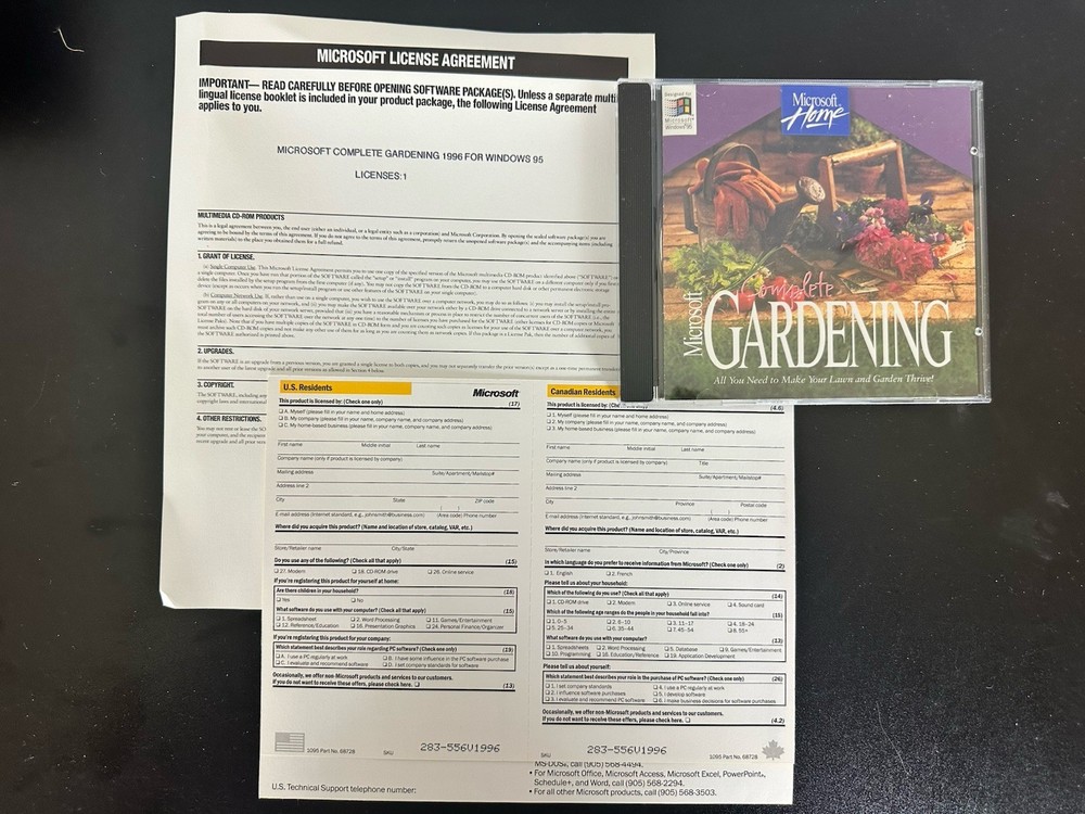 Microsoft Complete Gardening Windows 95 CD-ROM 1996 Vintage PC Software