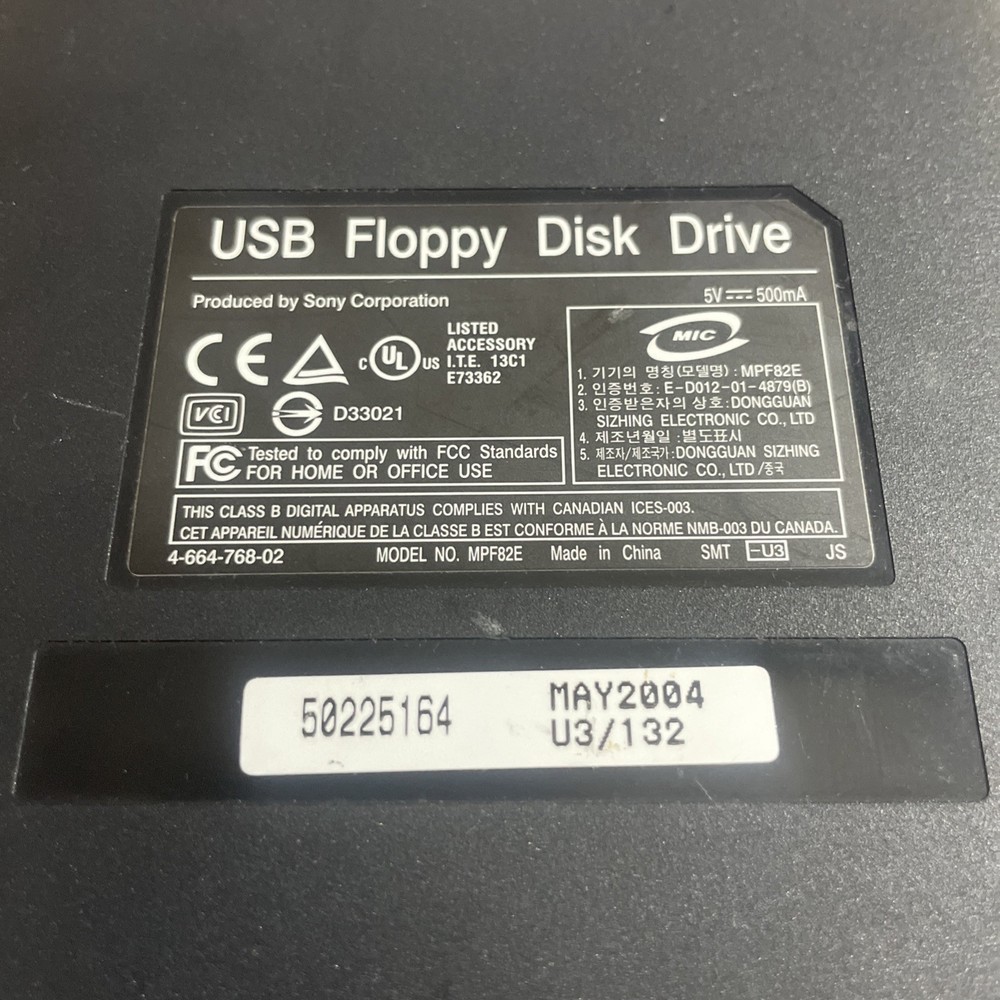 Sony MPF82E External USB Floppy Disk Drive Black USED