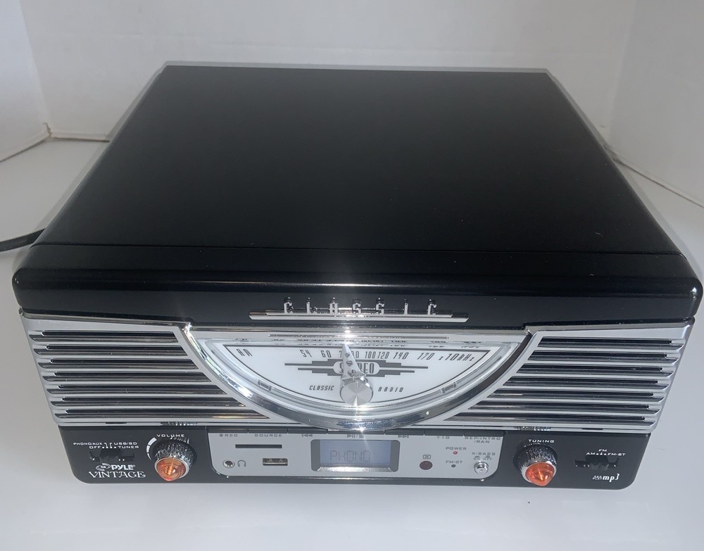 Pyle Vintage Turntable Player W/Stereo Radio- USB/SD Encoding PTR8U