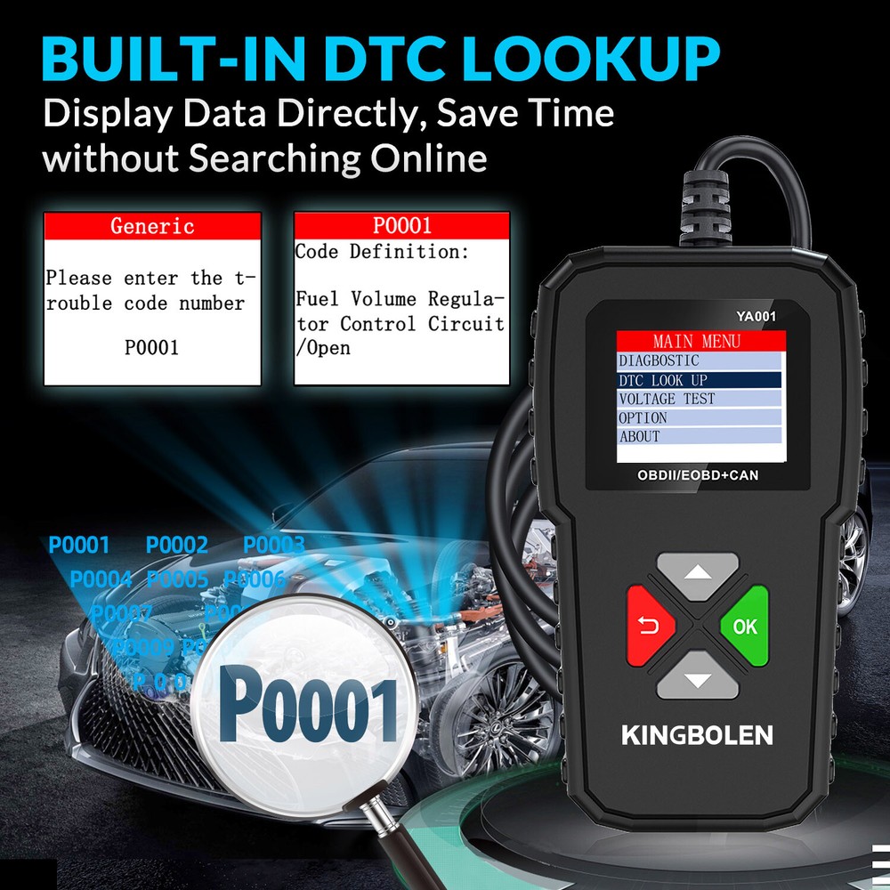KINGBOLEN YA001 OBD2 Scanner Car Code Reader Full OBDII Diagnostic Scan Tool USA