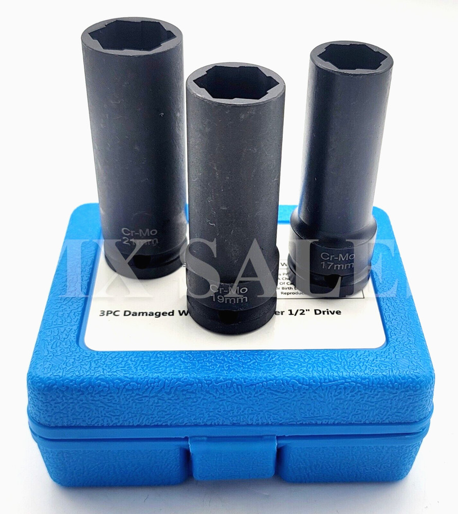 3pc Twist Deep Socket Set 4 Damaged Lug Nut & Lock Remover SET