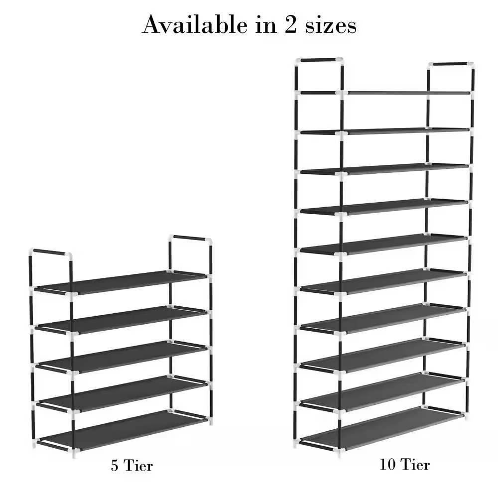 67.75 H 50-Pair 10-Tier Black Polypropylene Shoe Rack