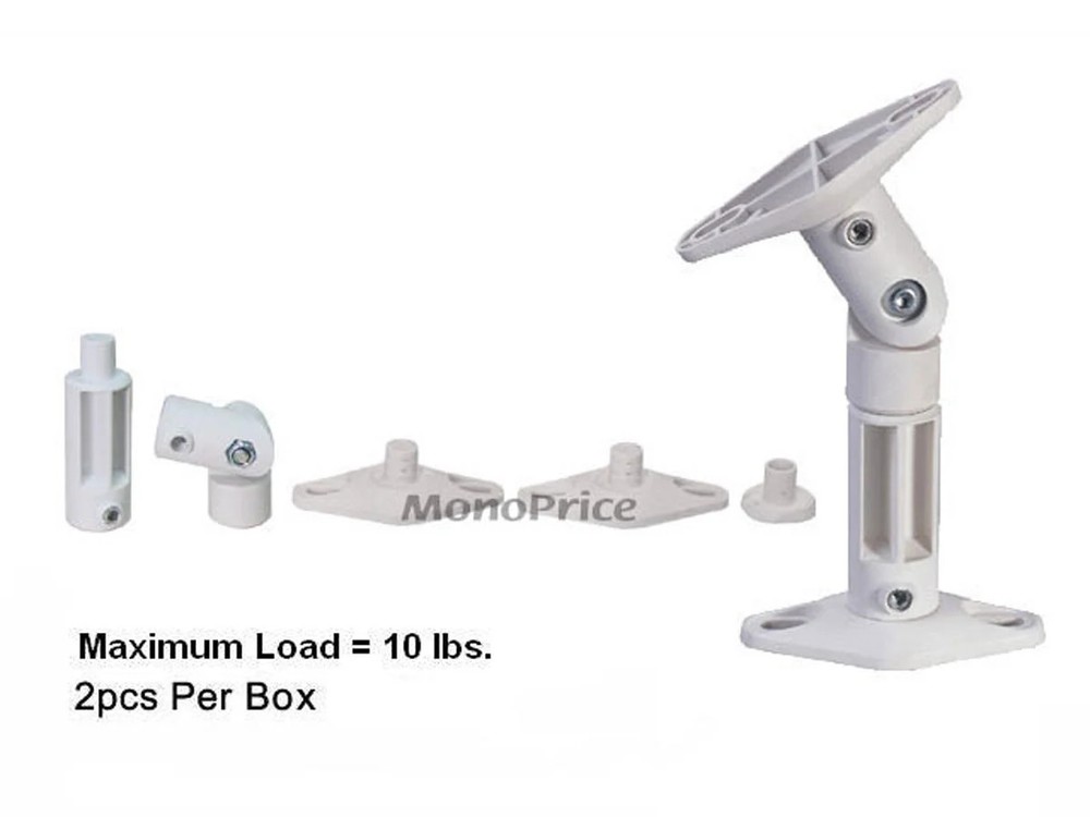 Monoprice Adjustable Speaker Wall Mount Brackets, 10 lb Capacity (Pair), White