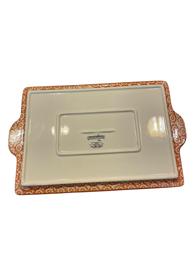 Temp-tations Old World Orange Rectangle Baking Serving Tray with Handles