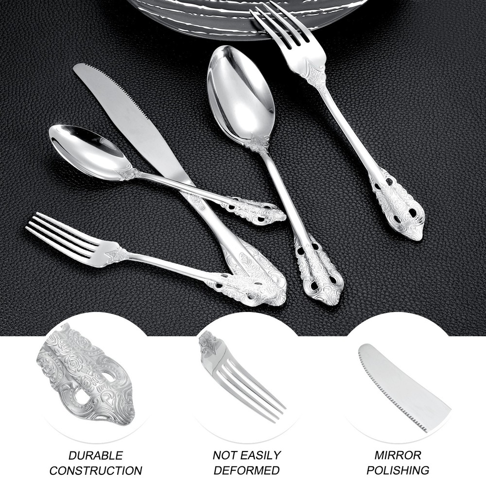 4 Set Stainless Steel Flatware Set, Kitchen Utensil Set Silver