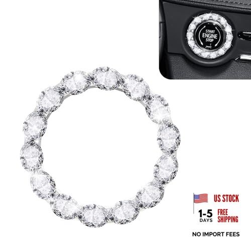 Car Bling Push Start Button Cover, Crystal Rhinestone Engine Start Stop Ring