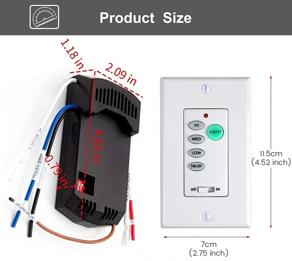 Ceiling Fan Wall Remote Control UC9050T 4DIP Switch For Harbor Breeze Hampton
