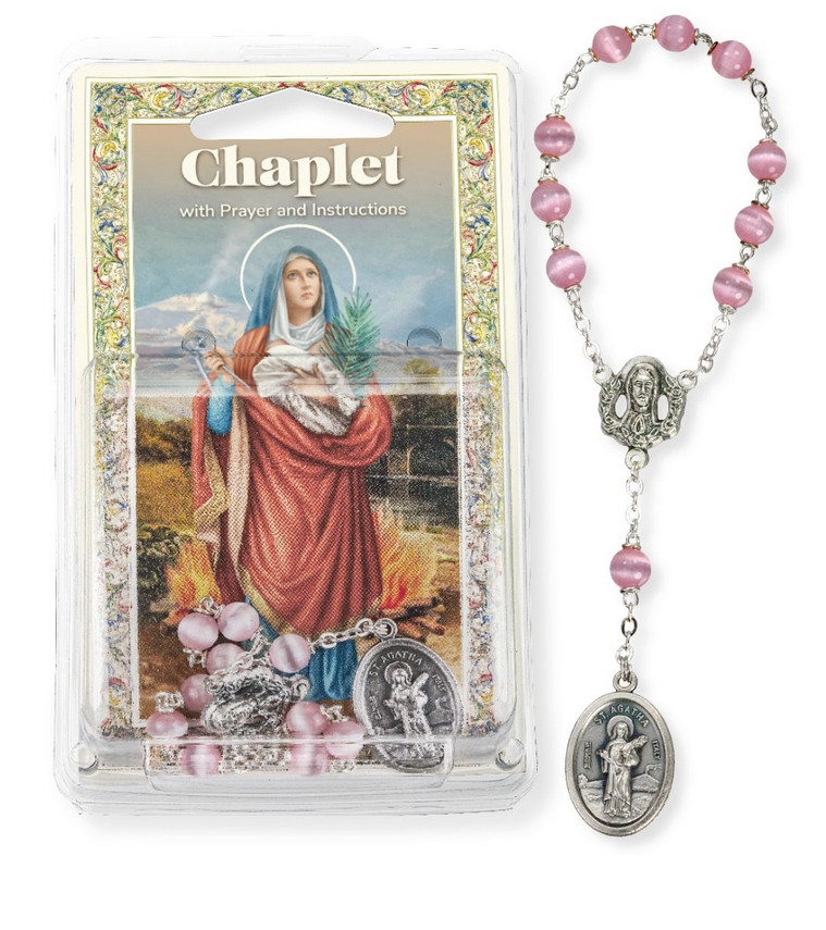 St. Agatha Chaplet, 5", w/ Laminated Prayer Card, Instructions