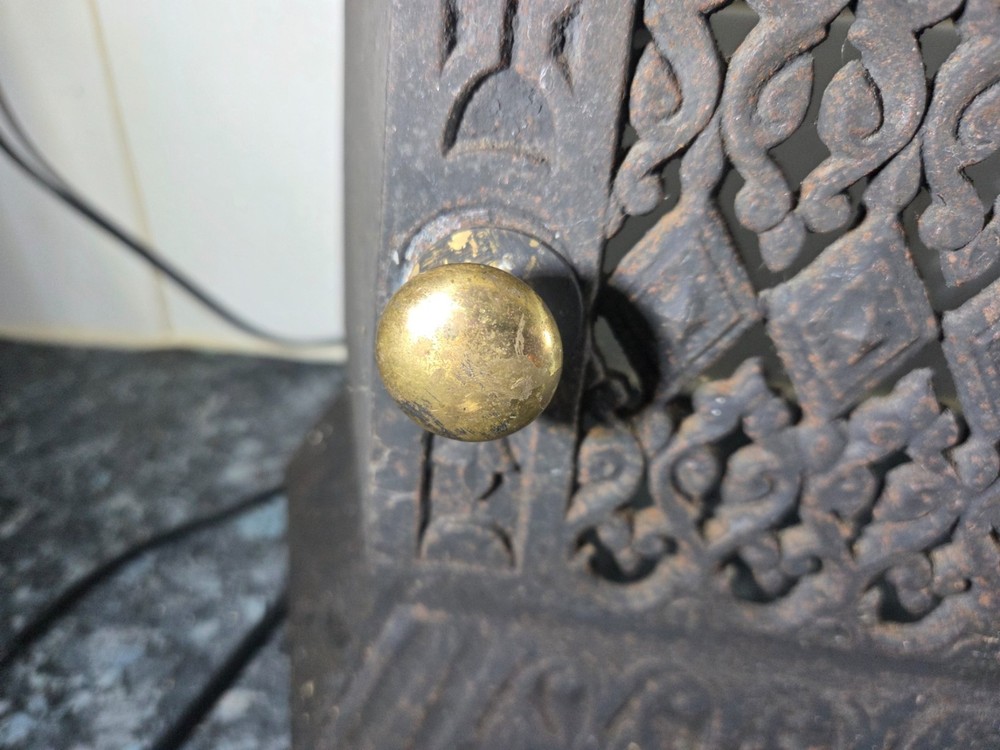 Black Cast Decorative Fire Front With Brass Handles Original Condition