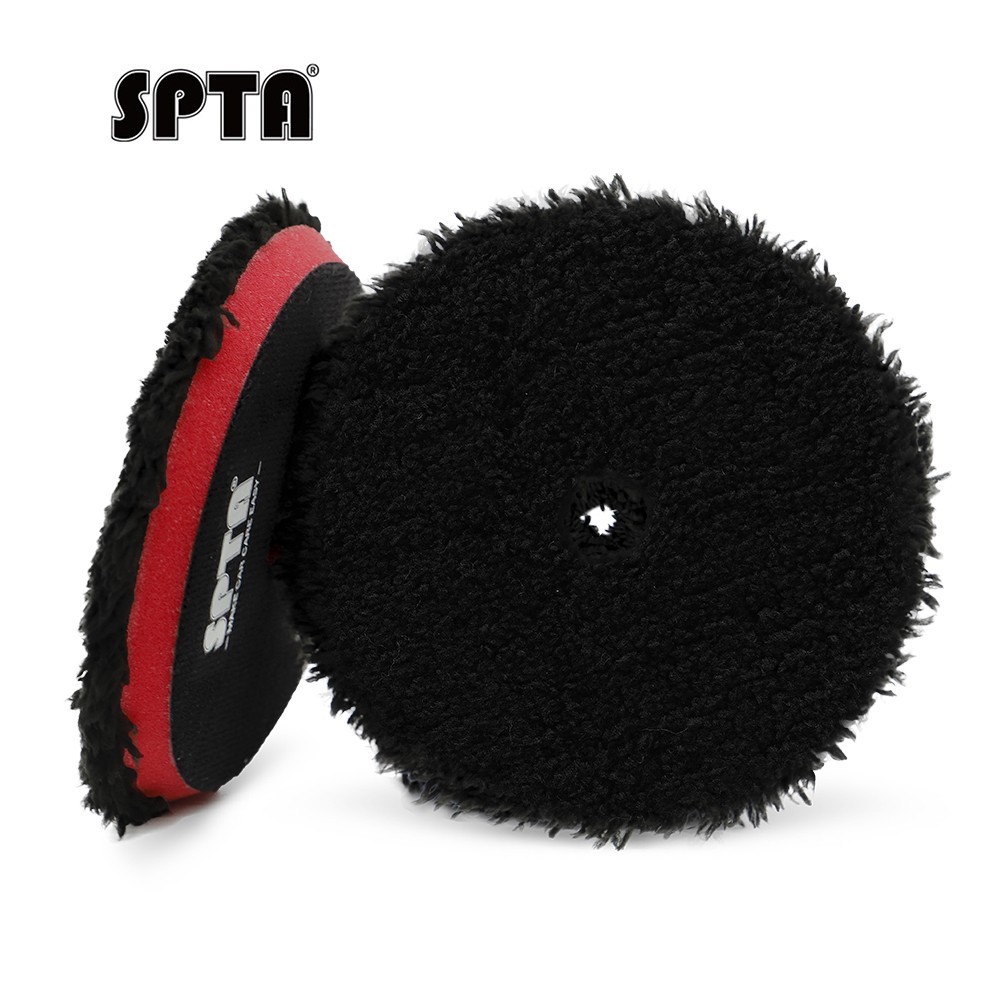 SPTA 1Pc 3/5/6 inch Black Microfiber Hook Loop Polishing Pad for Car Buffer Wax