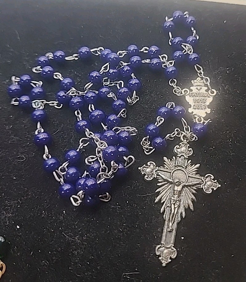 Symbol Of Faith Blue Glass Beaded Fatima Rosary