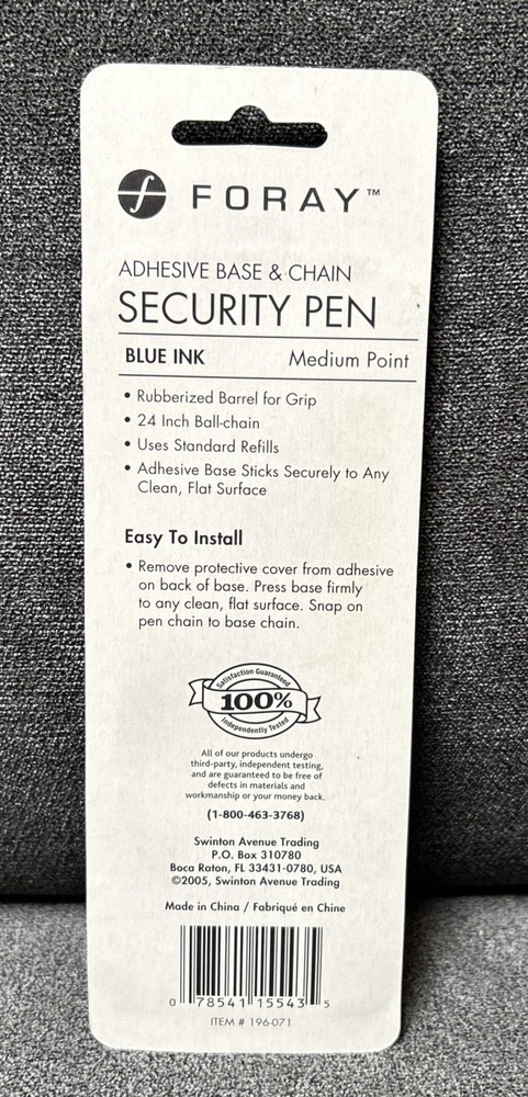 Foray - Pen - Security Counter Pen, Medium Point, Blue Ink - Security 12 Count