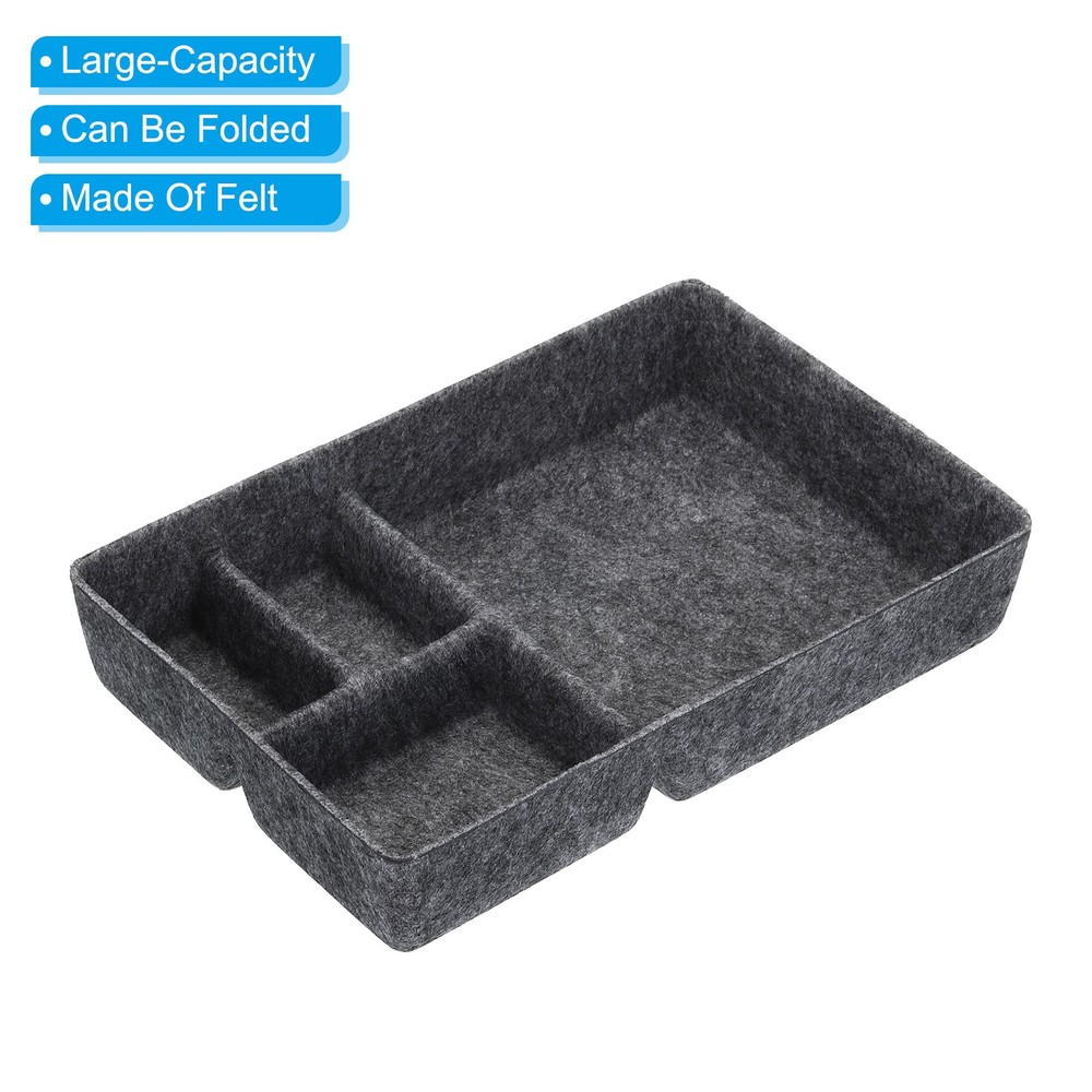 2 Pack Felt Drawer Organizer 4 Compartments Organizer Tray Dark Gray