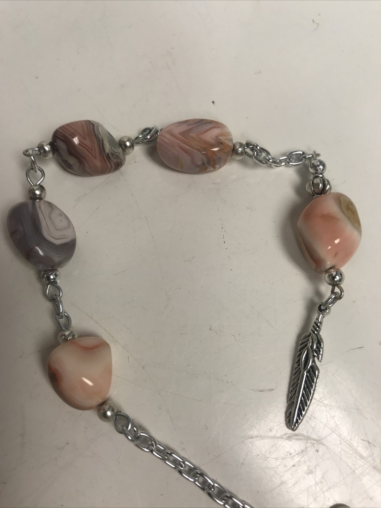 Botswana Jasper Pendulum Bracelet With Tree And Feather 688