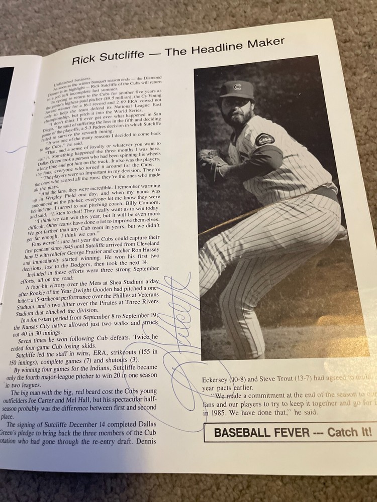 1985 Chicago Diamond Dinner Auto. Program + Associated Auto baseball