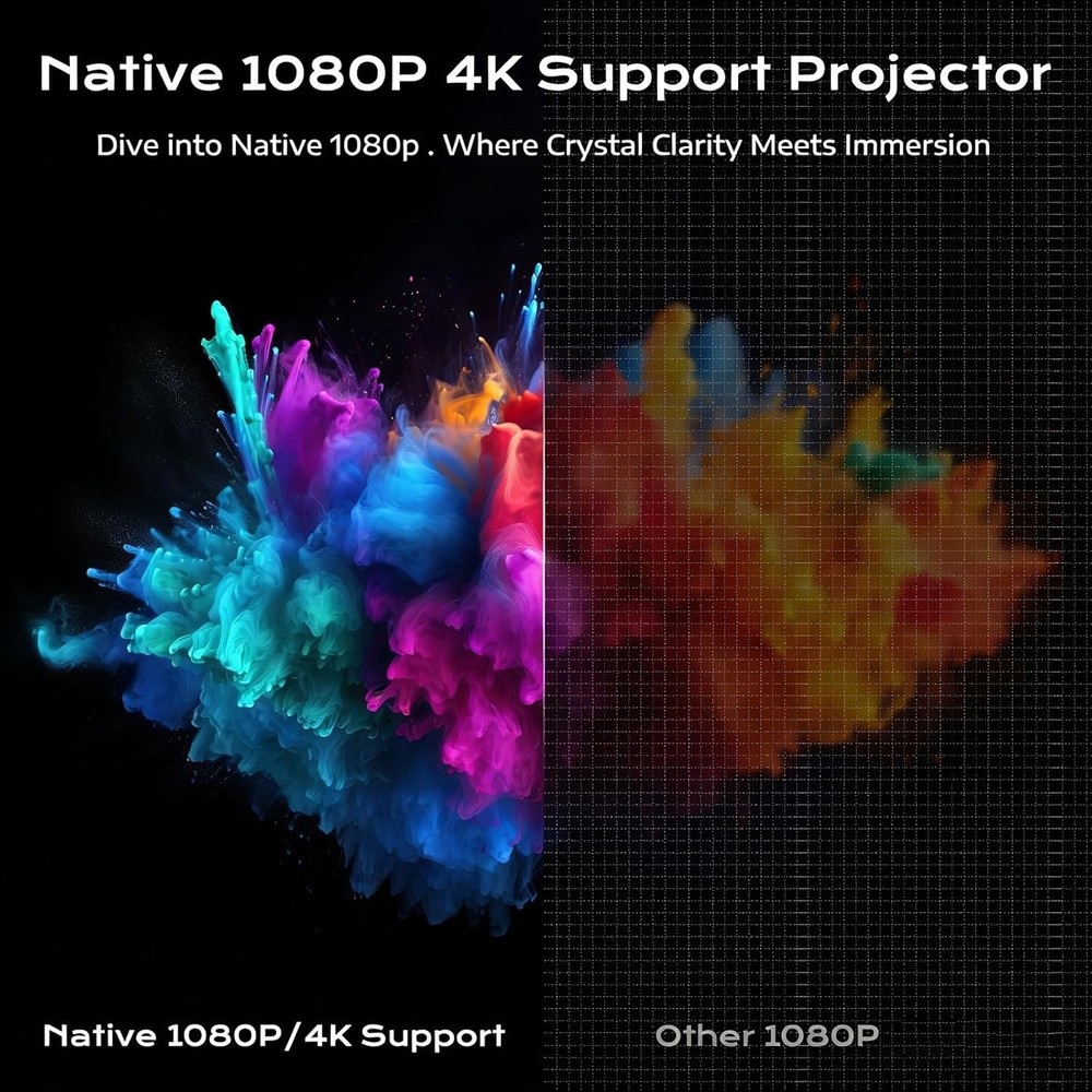 Native 1080P Auto Keystone Projector 4K Support