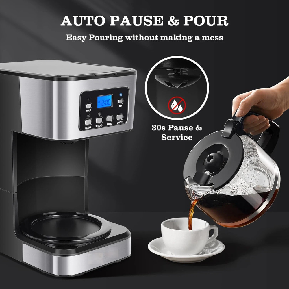 12-Cup Programmable Coffee Maker Glass Carafe, Pause & Serve, Auto Shut Off