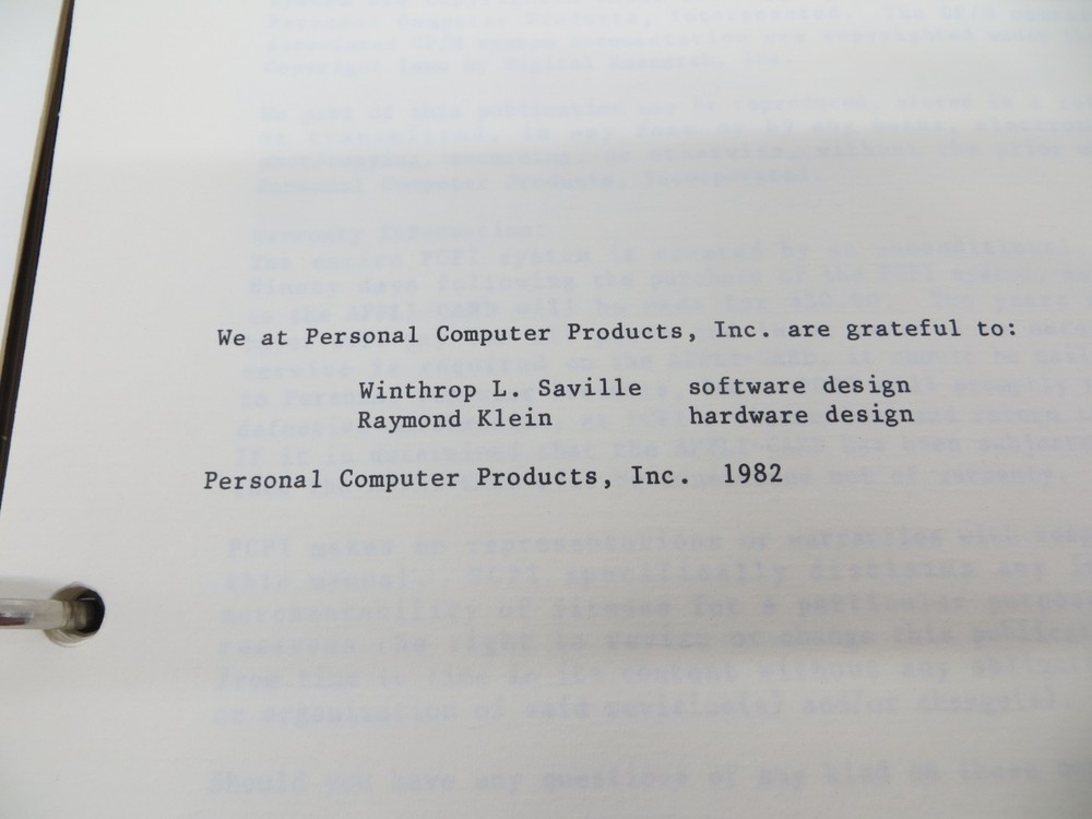 APPLI-CARD PCPI PERSONAL COMPUTER PRODUCTS 5.25" Floppy Disk Version 1.0